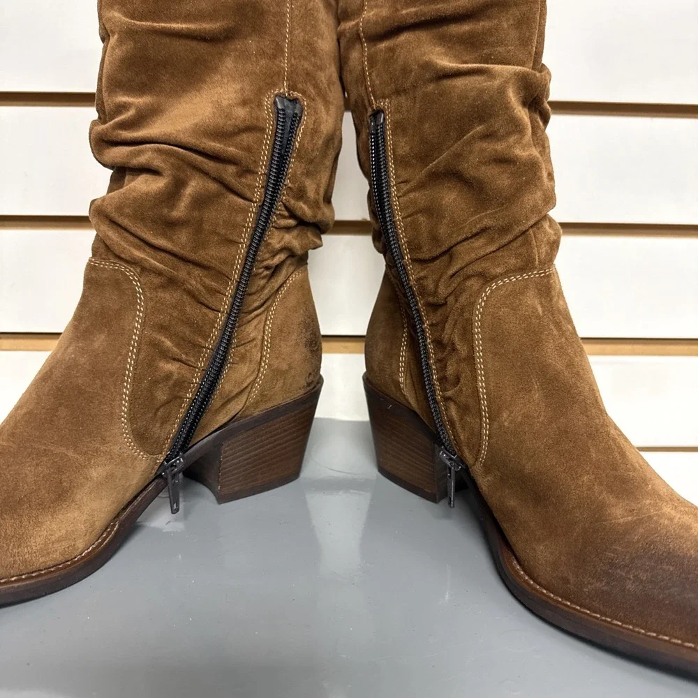Donna Carolina Boot Slouch Nubuck Suede Leather‎ Cowgirl Western Side Zip 36.5